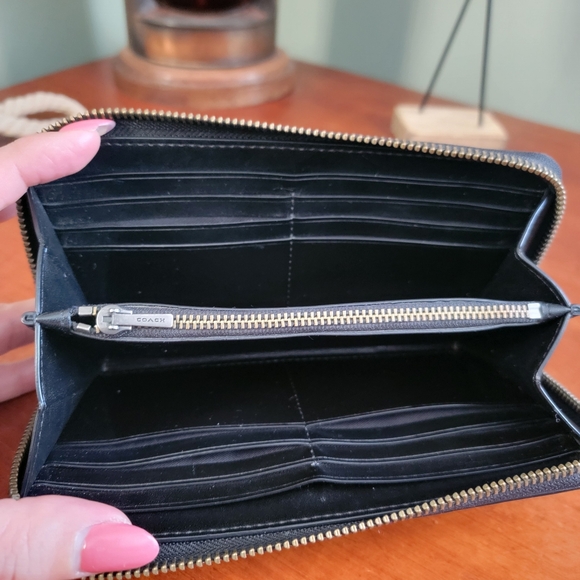 Coach 58485 Rexy Metal Embroidery Black Leather Accordion Wallet - Picture 4 of 14